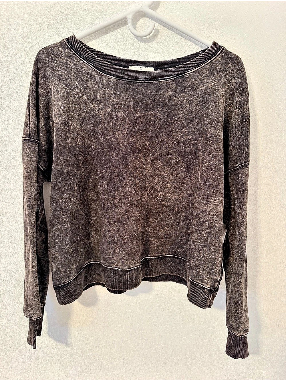 Zenana Acid Washed Exposed-Seam Sweatshirt Brown Medium